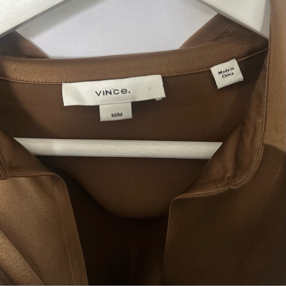 Vince Brown Bronze Silk Button Front Blouse Women’s Medium Luxury Minimalist Top - Picture 4 of 7